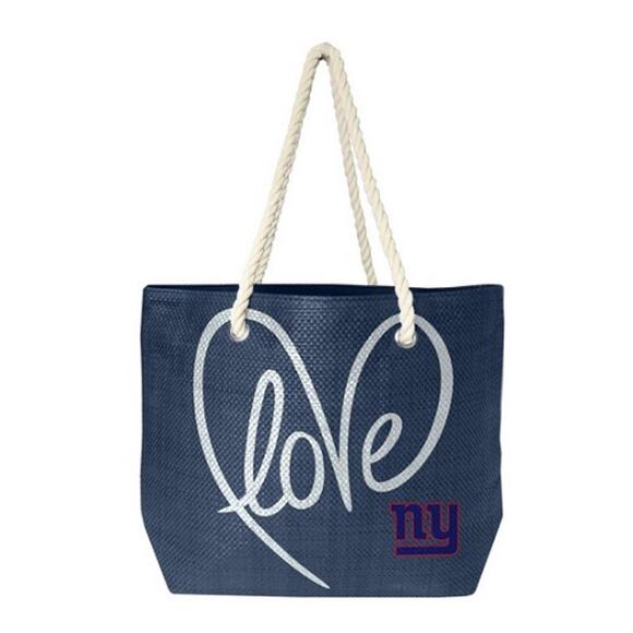 NFL New York Giants Rope Tote Bag Woven Blue Logo Eco New Handle White - Picture 3 of 3
